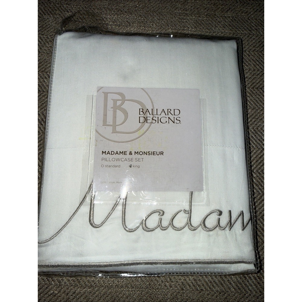 Ballard Designs Madame Monsieur King Pillowcases White Embroidered Black New A2